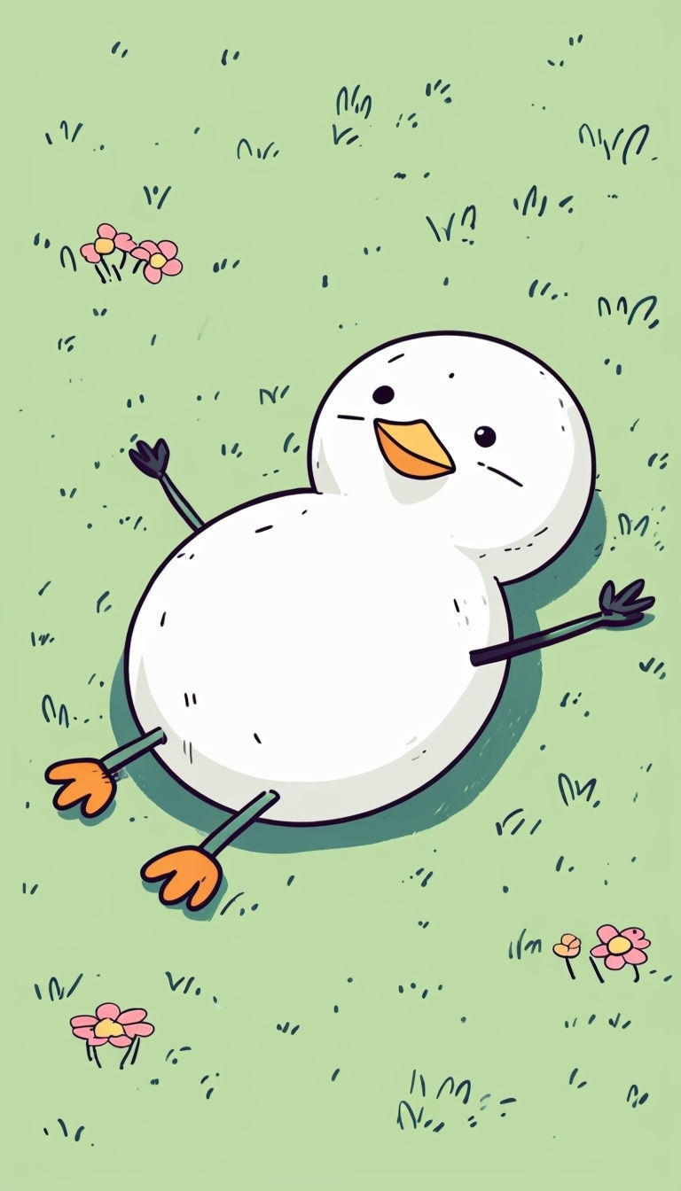 Playful Cartoon Bird Lying on Grass Illustration Phone Case Cover