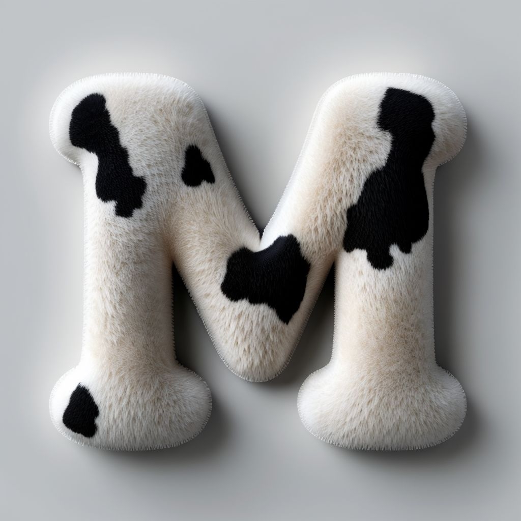 Fluffy Cow Print Letter M 3D Rendering Art Monogram