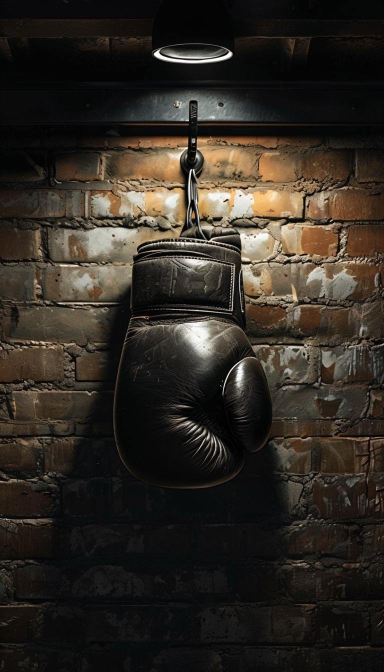 Dark Leather Boxing Glove Hanging on Brick Wall Mobile Wallpaper