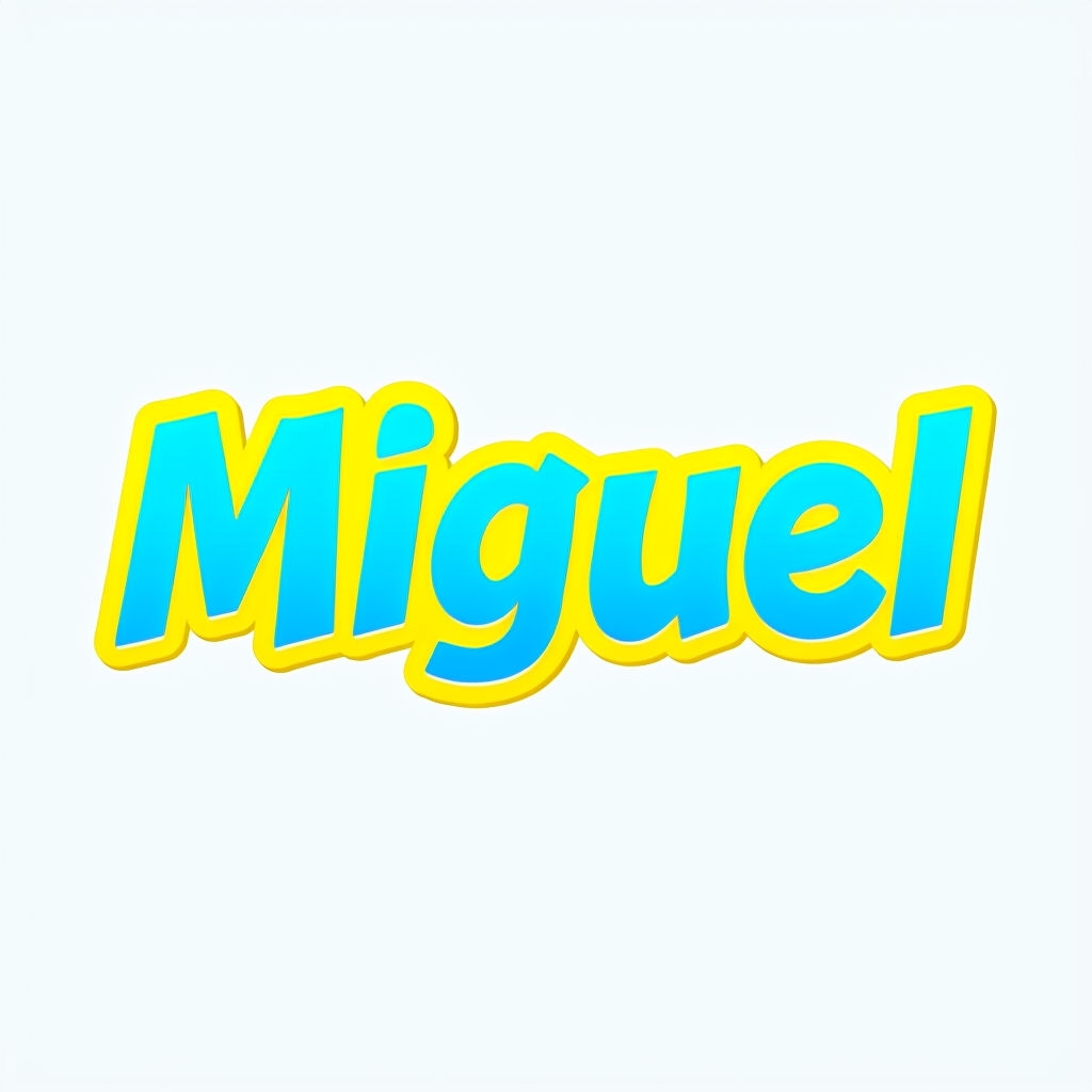 Vibrant Blue Miguel Name Design with Yellow Outline Monogram