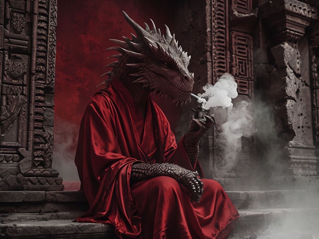 Mystical Dragon-Human Figure with Smoking Pipe Art