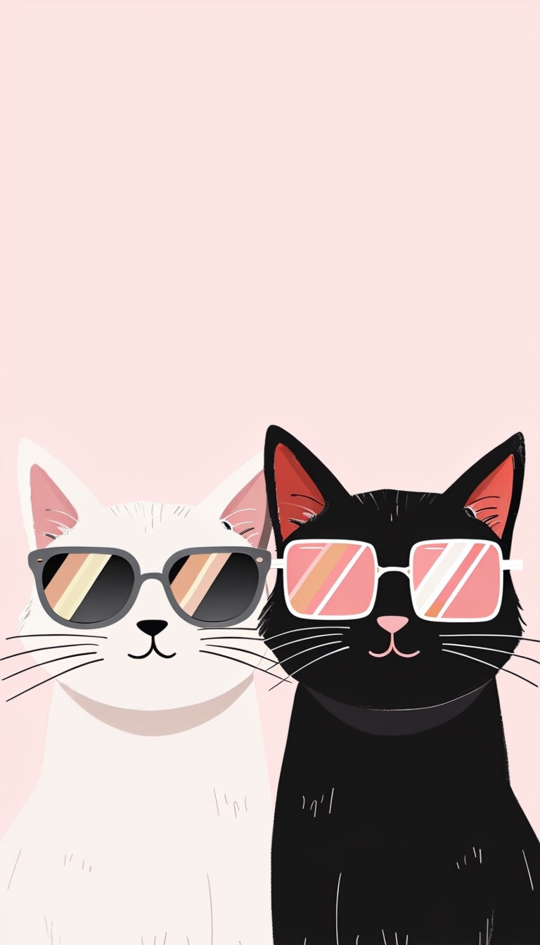 Stylish Cartoon Cats with Sunglasses Illustration Phone Case Cover