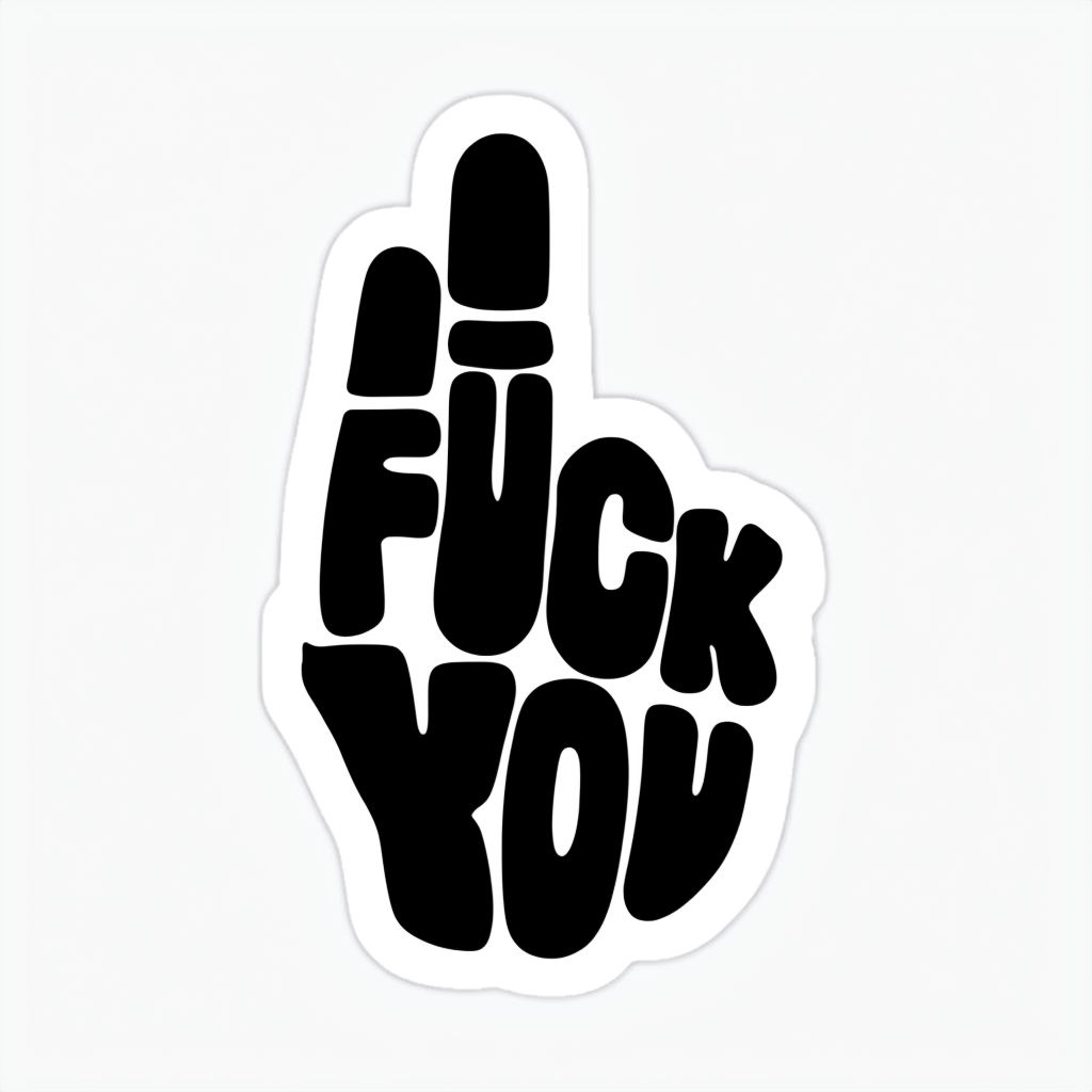 Bold Black Middle Finger Gesture Sticker with Playful Text