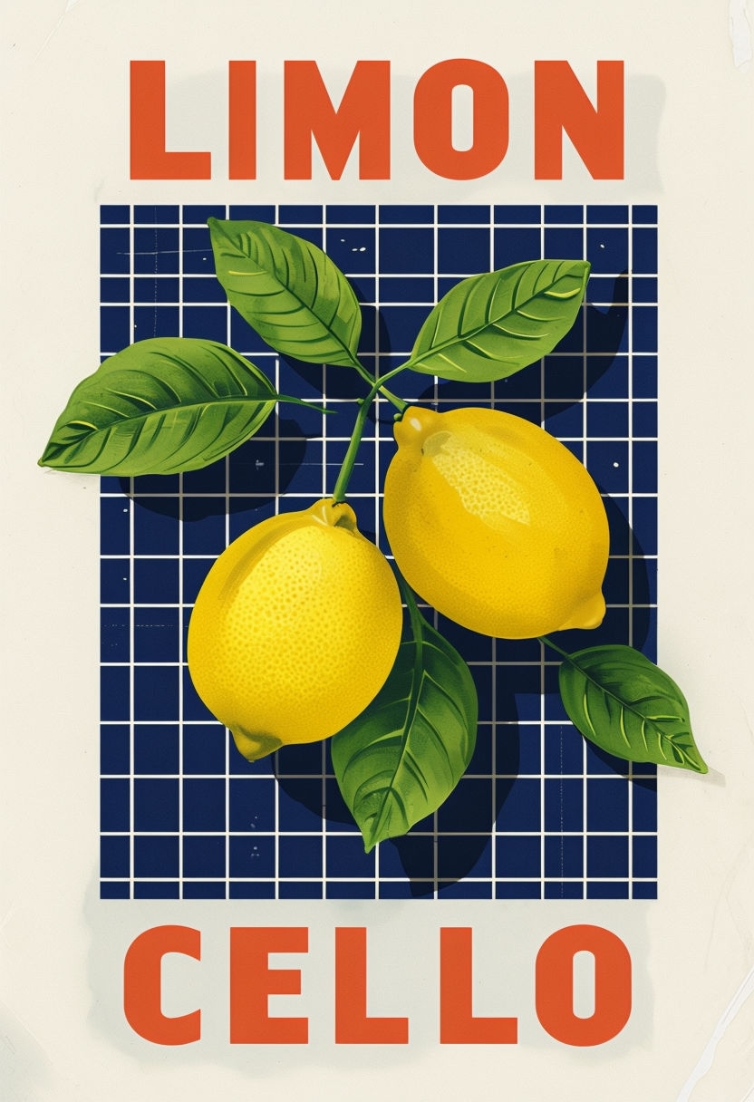 Vibrant Modern Lemons and Leaves Graphic Design Poster