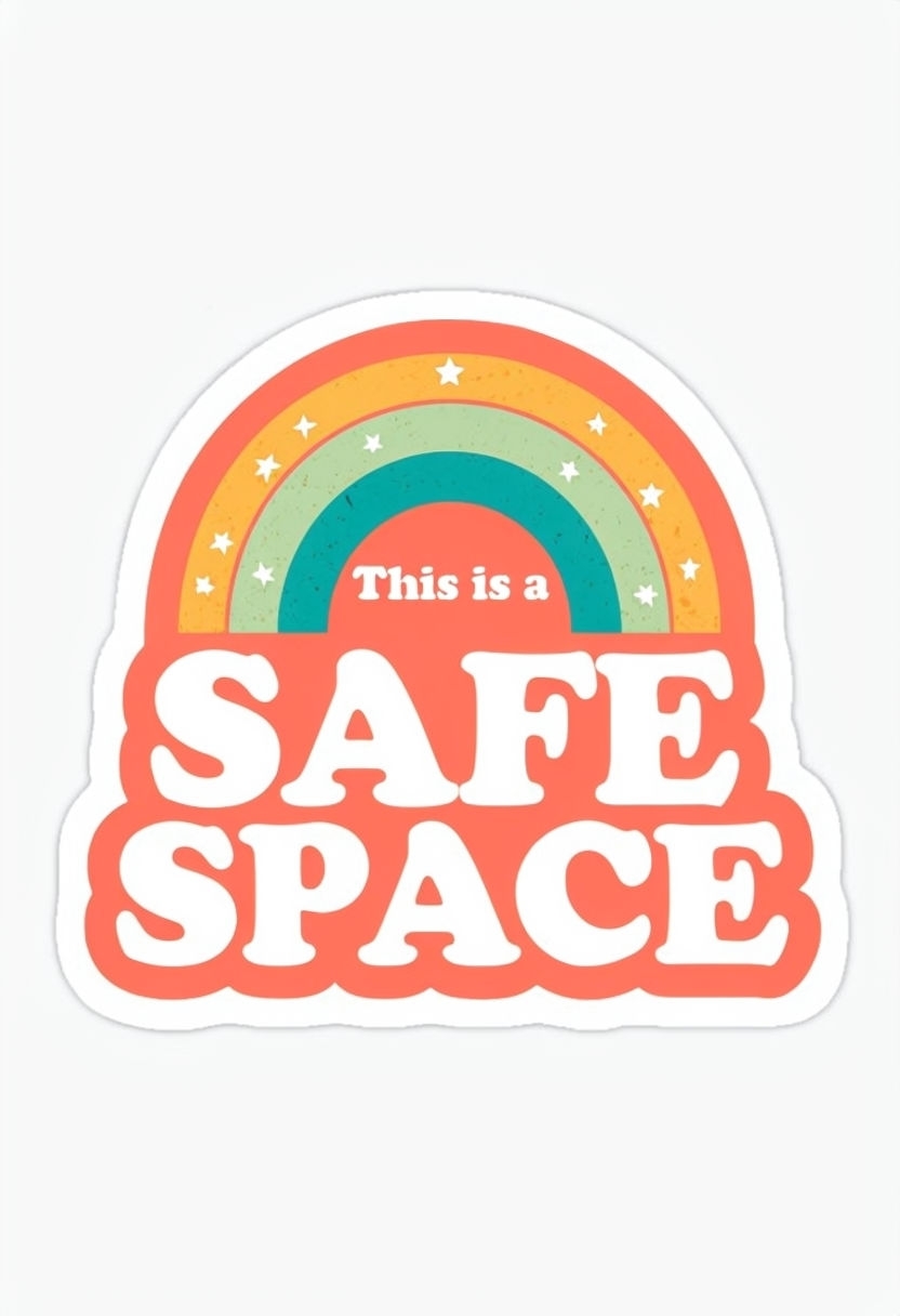 Vibrant Vintage Rainbow Safe Space Sticker Design