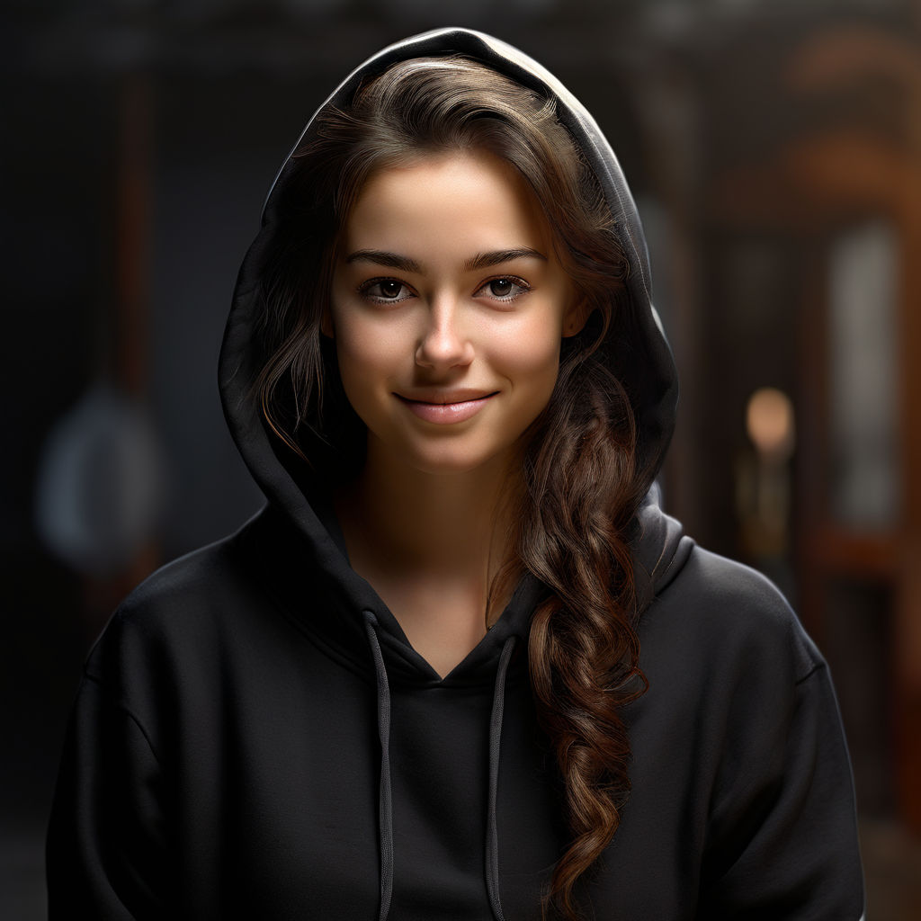 Beautiful girl in black hoodie hotsell