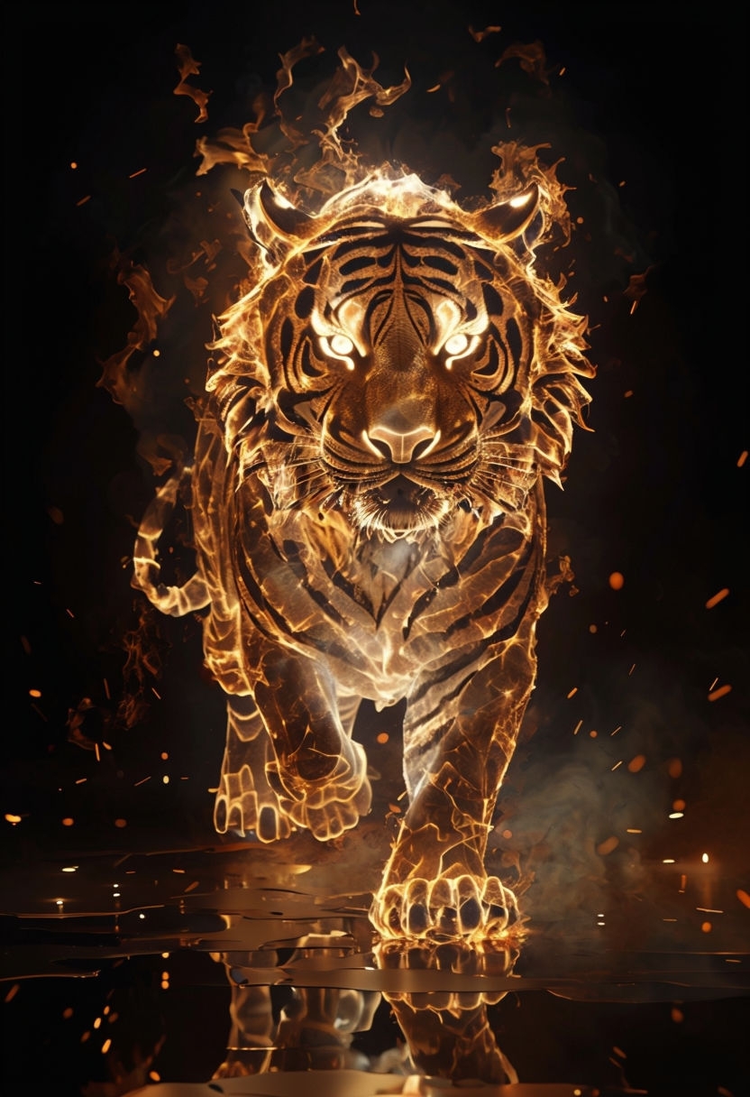 Fiery Tiger Running Towards You Digital Art Poster