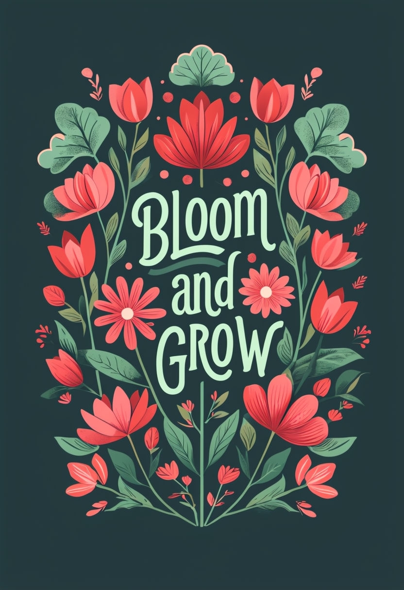 Bloom and Grow Floral Motivational Inspirational Poster