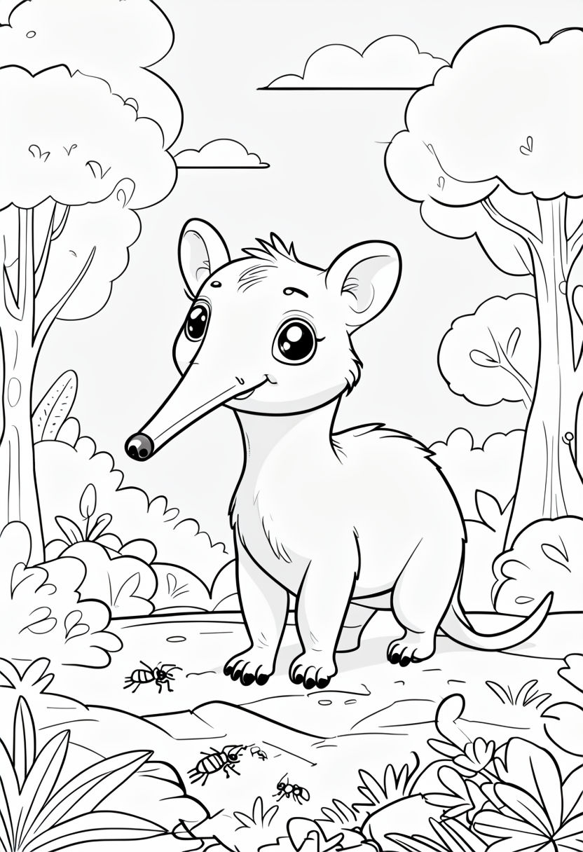 Cheerful Anteater Cartoon Design for Kids Coloring Book Pages