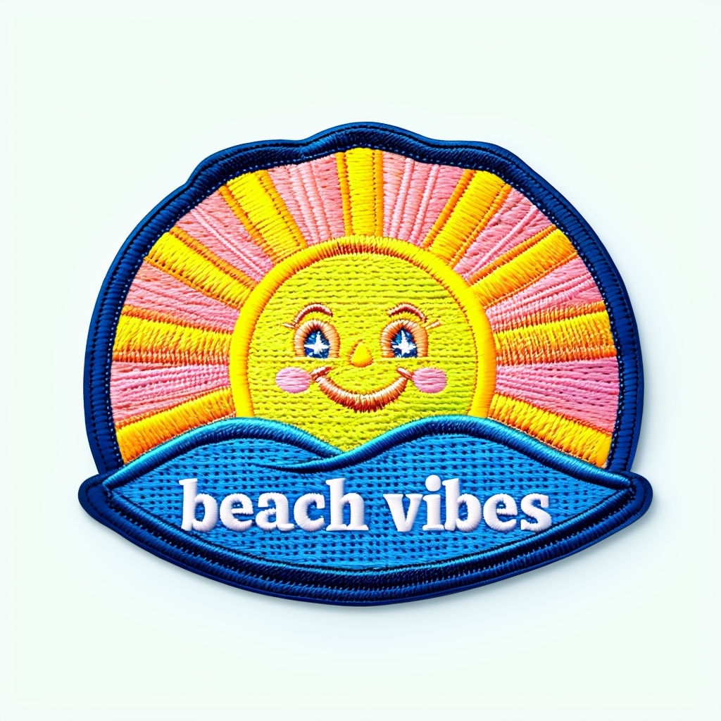 Cheerful Sun Embroidered Patch with Beach Vibes for Hats