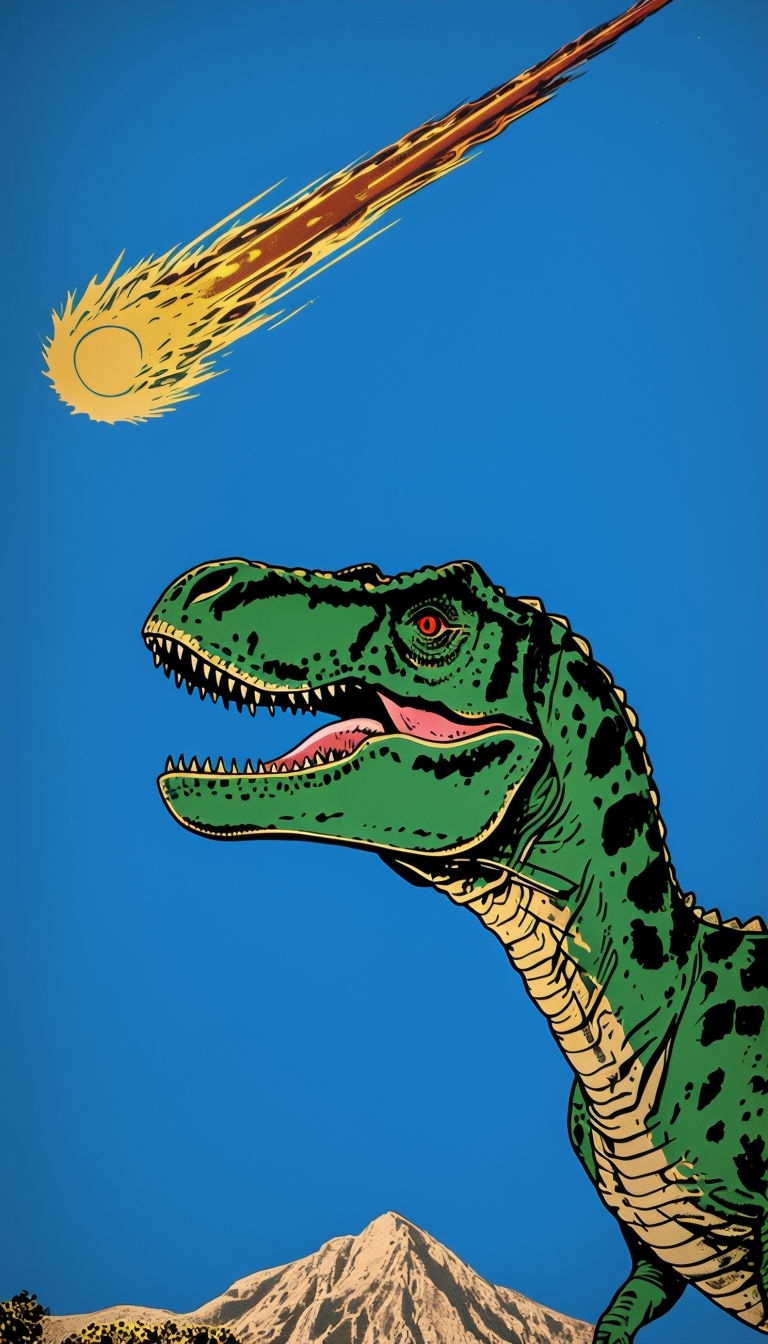 Dramatic Vintage Dinosaur with Meteor in Midnight Blue Sky Mobile Wallpaper