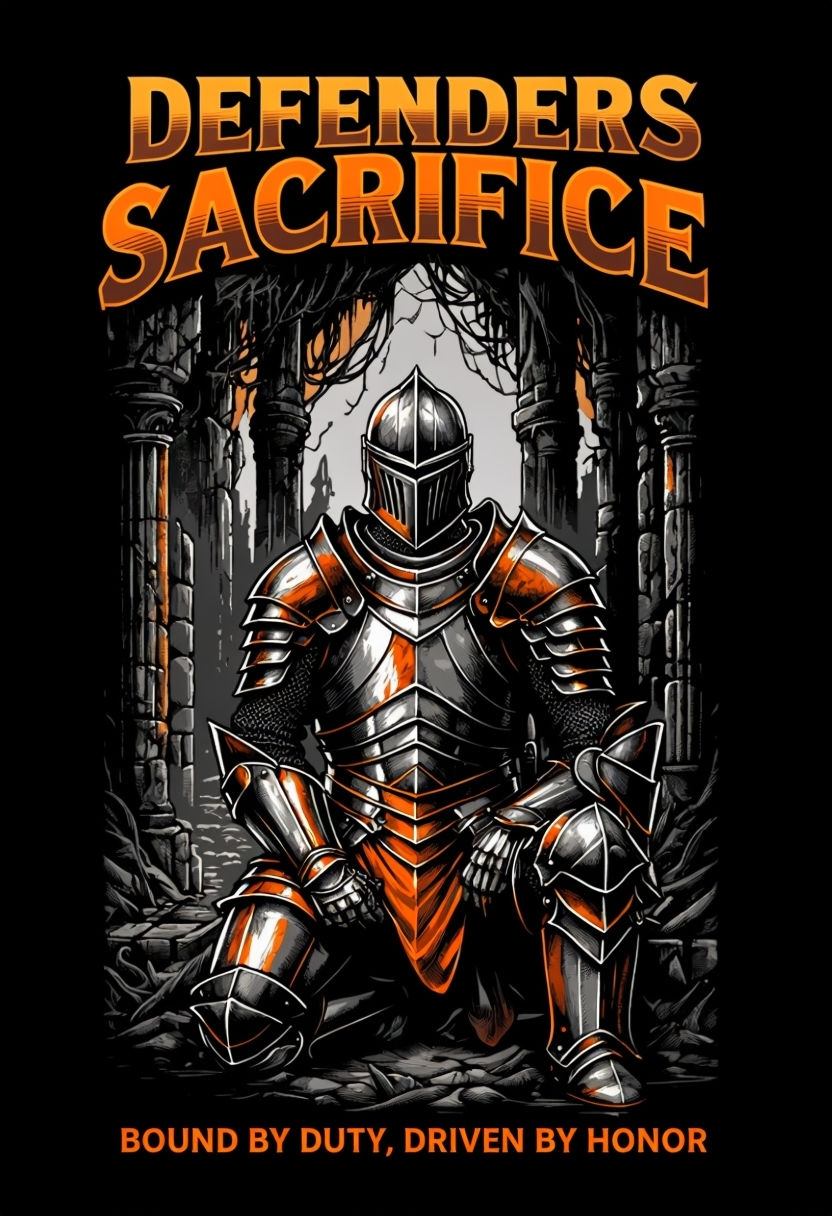 Medieval Knight Defenders of Sacrifice Fantasy T-Shirt