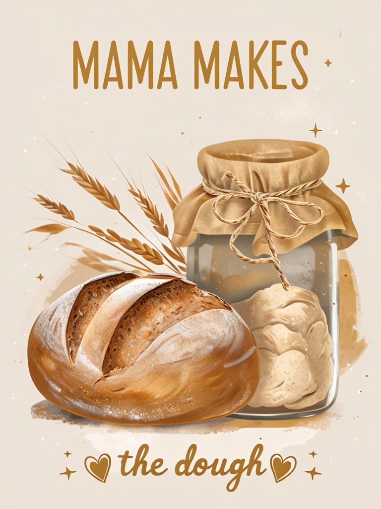 Rustic Mama Makes Bread and Dough Illustration Poster