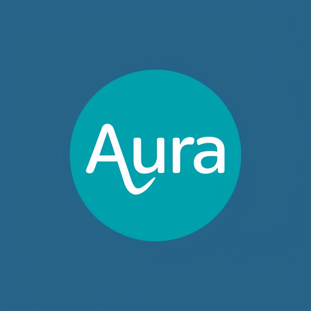 Minimalist Teal Aura Wordmark Logo Design on Navy Background