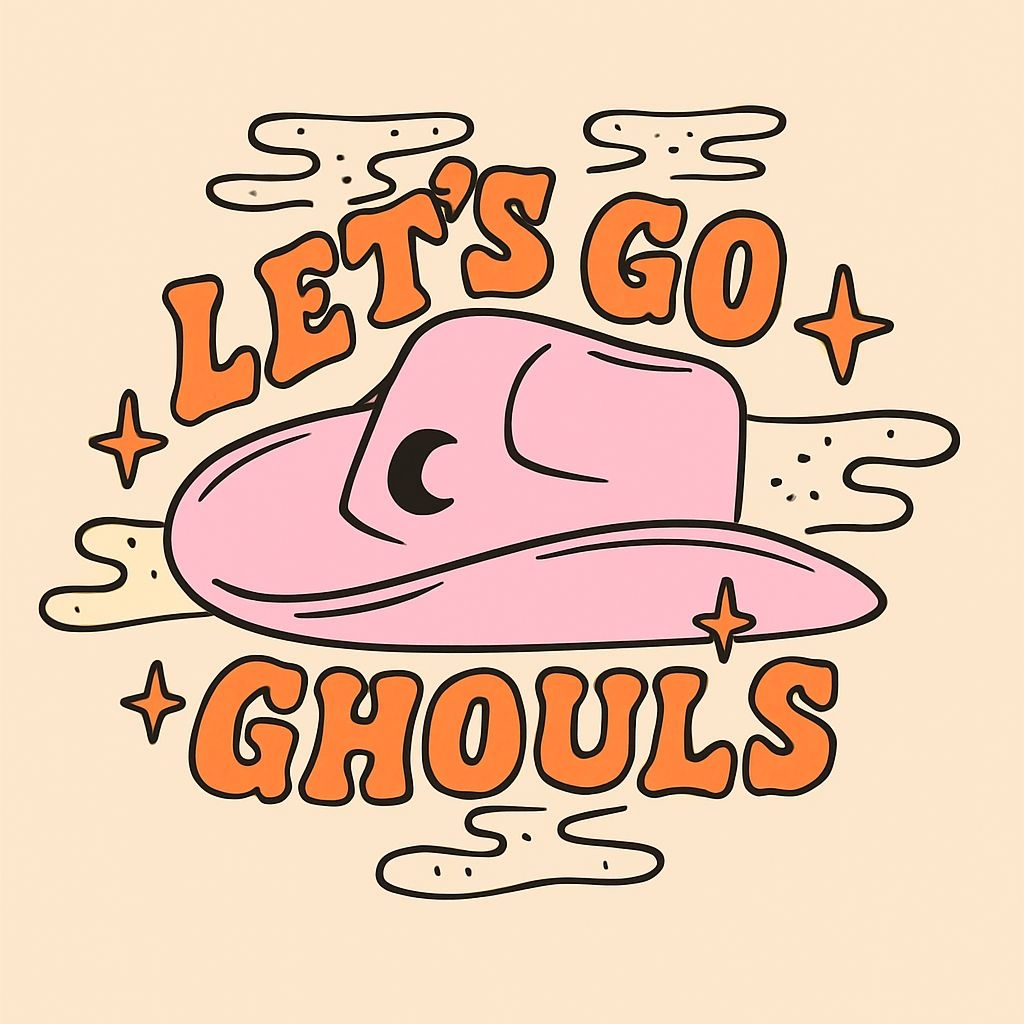 Playful Light Pink Cowboy Hat with Retro Text T-Shirt