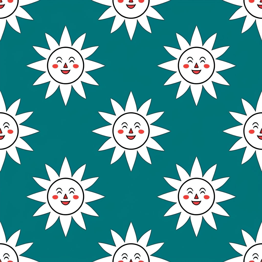 Whimsical White Sun Shapes in Teal Seamless Pattern