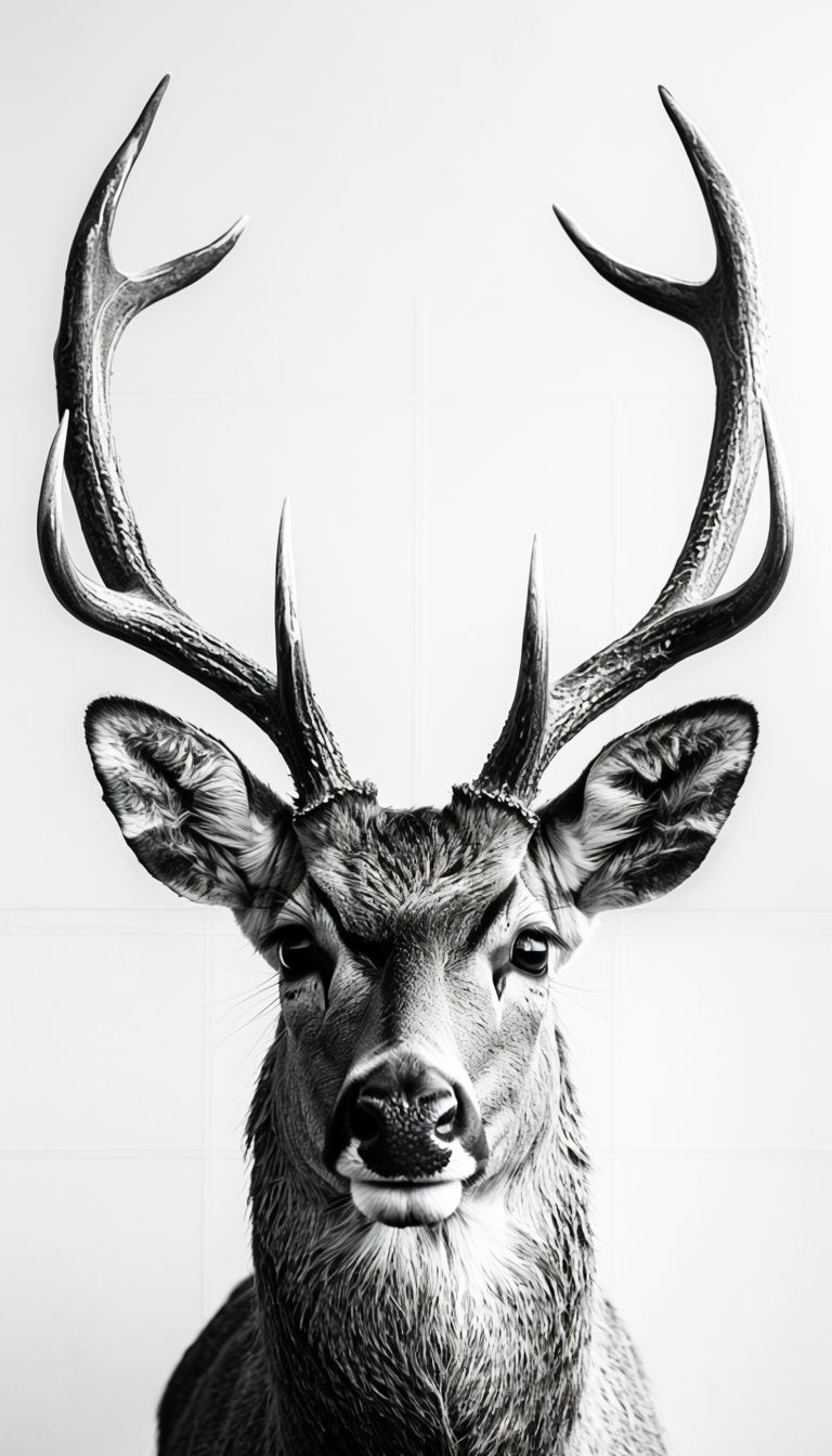 Elegant Black and White Deer Portrait with Antlers Mobile Wallpaper