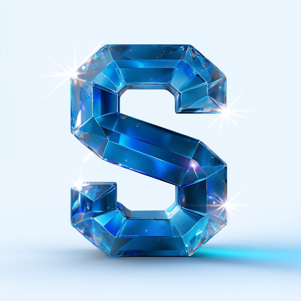 Sapphire Blue Crystal Letter S 3D Illustration Monogram
