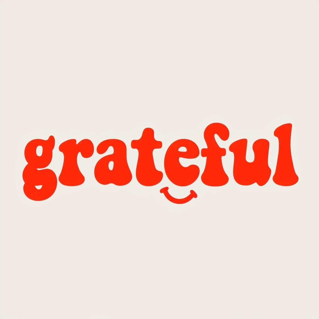 Vibrant Red Grateful Text with Smiley Face Design Mug