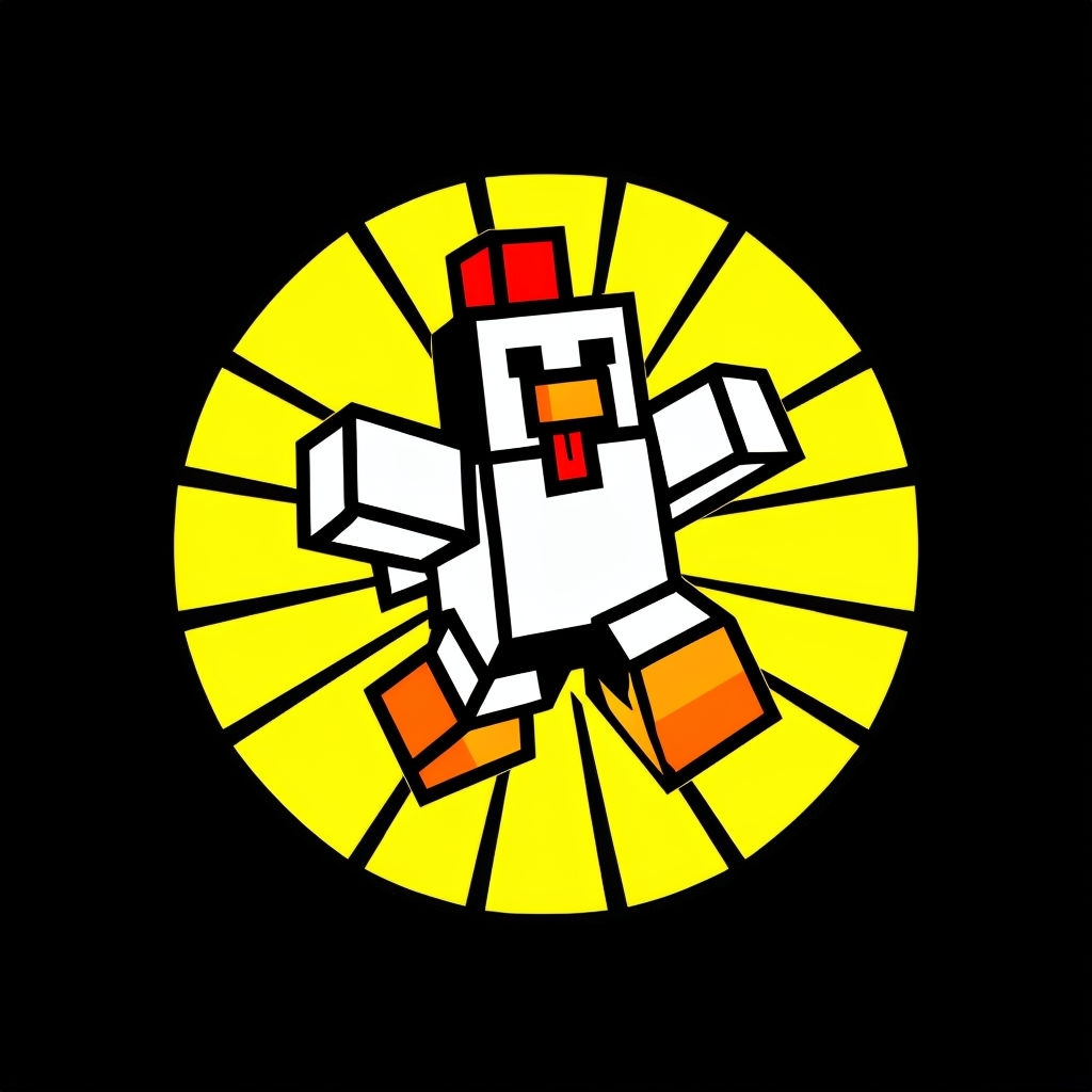 Energetic Blocky Chicken Cartoon Character Sticker