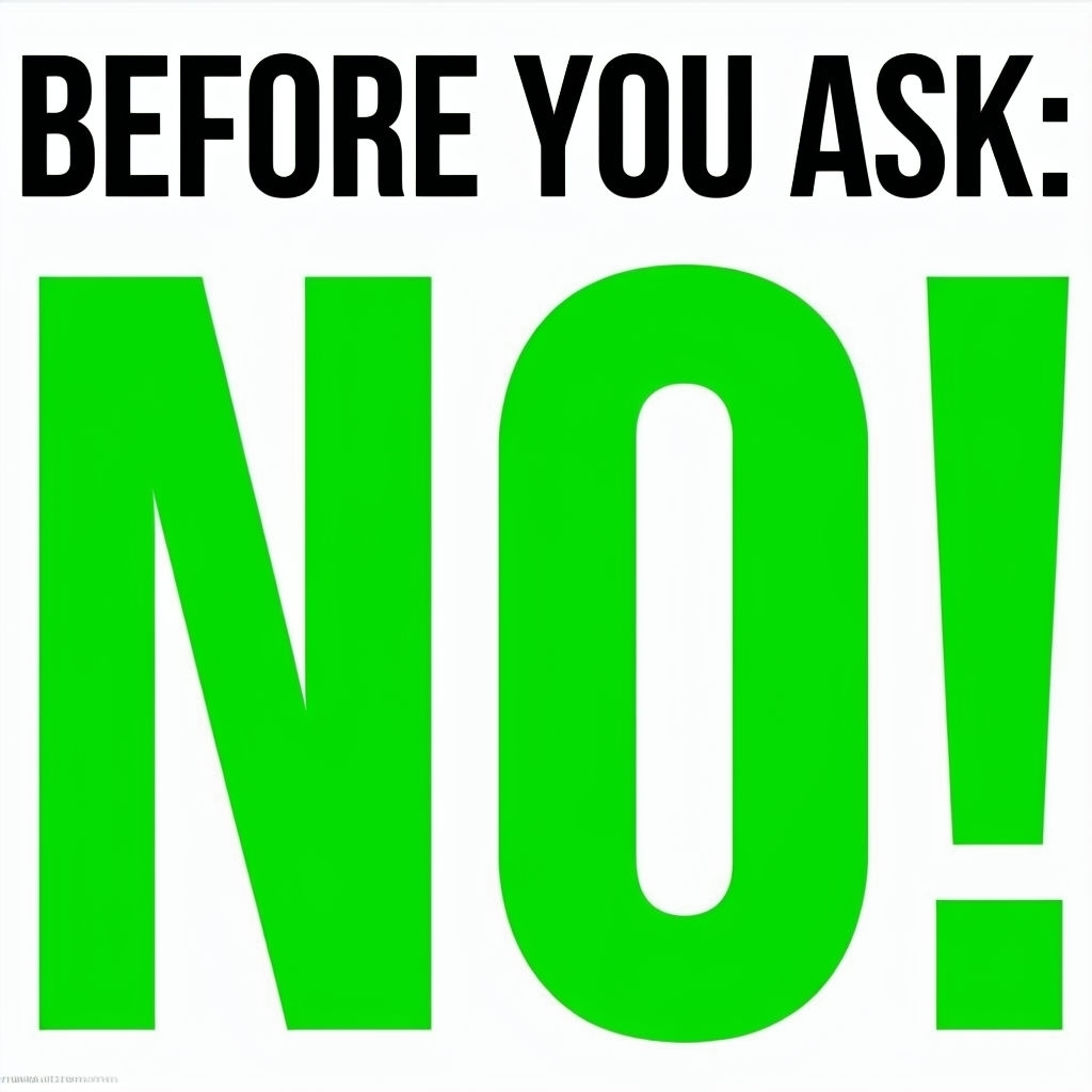 Bold Minimalist 'Before You Ask: NO!' Typography Mug