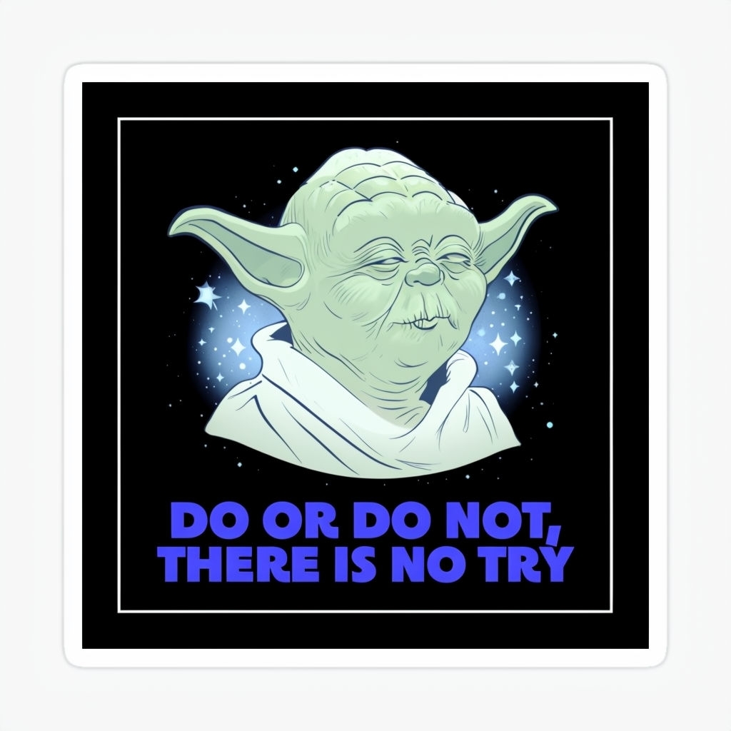 Minimalist Yoda Cosmic Quote Sticker Design with Stars