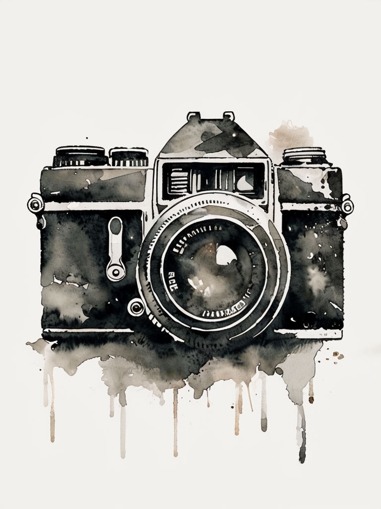 Vintage Watercolor Camera Illustration in Muted Shades Art