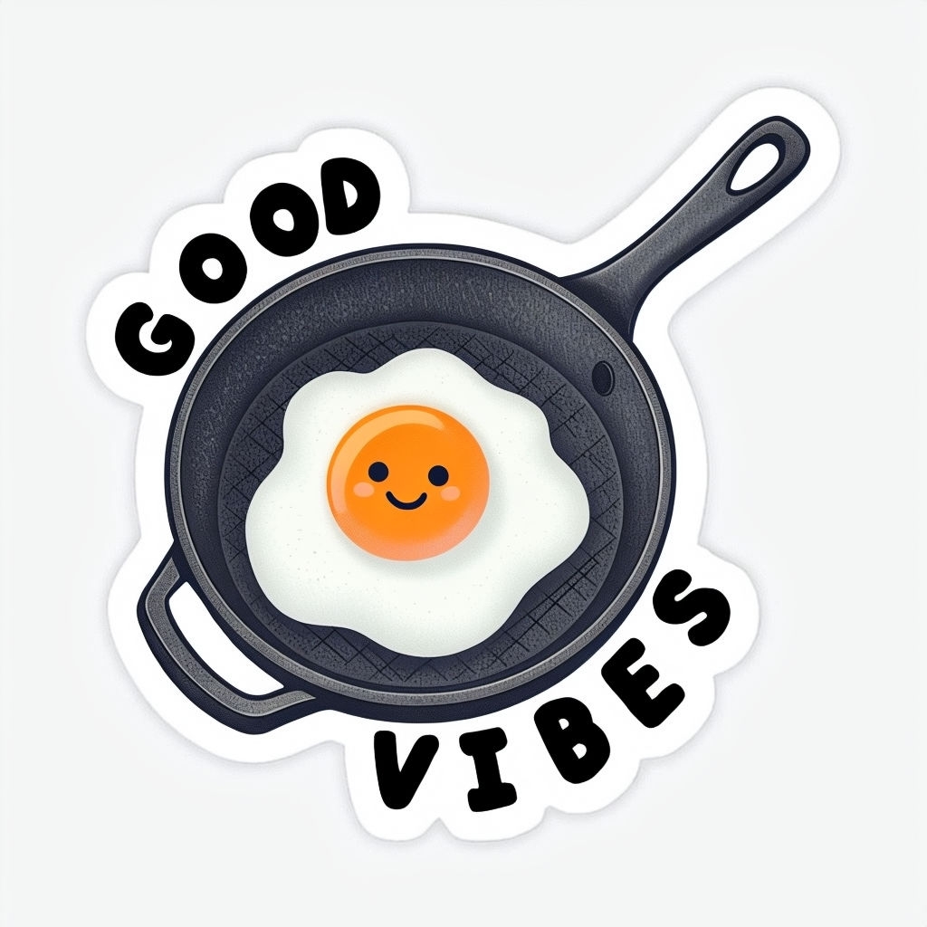 Cheerful Frying Pan with Sunny Side Up Egg Sticker