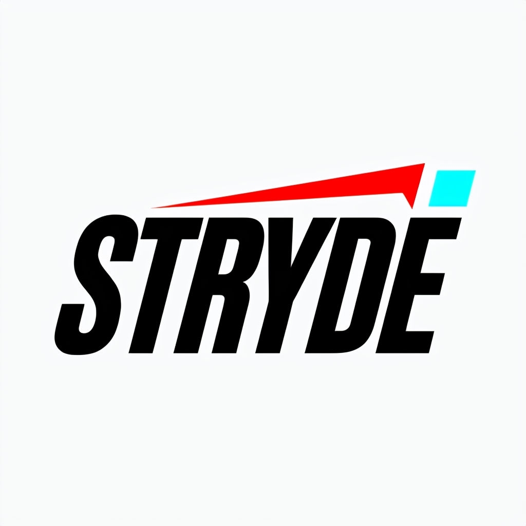 Minimalist STRYDE Logo with Bold Text and Geometric Shapes Logo