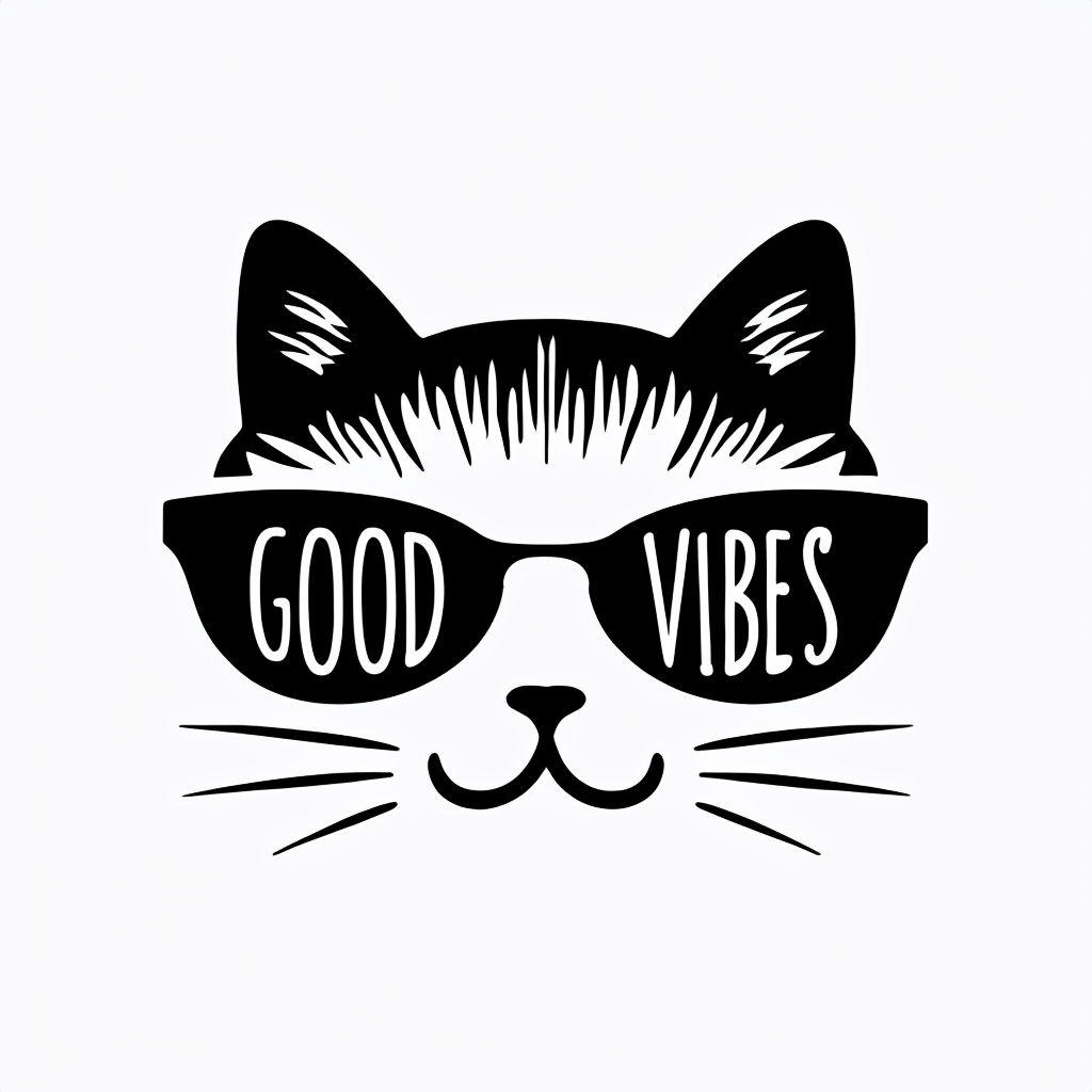 Minimalist Cat Face with Good Vibes Sunglasses Sticker
