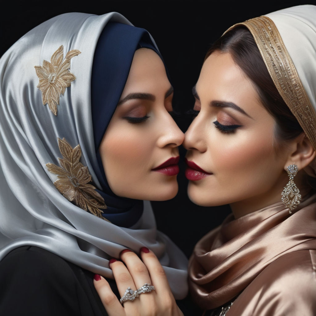 Two hot hijab girls kissing hot