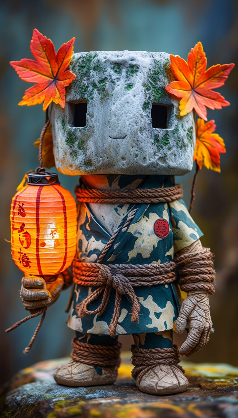 Whimsical Stone-Like Figurine with Autumn Leaves Mobile Wallpaper