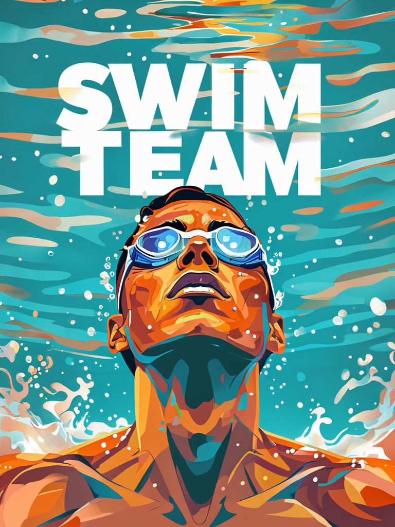 Dynamic Male Swimmer Underwater Illustration for Swim Team Poster