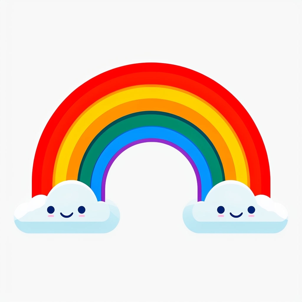 Whimsical Smiling Rainbow with Clouds Flat Design Sticker