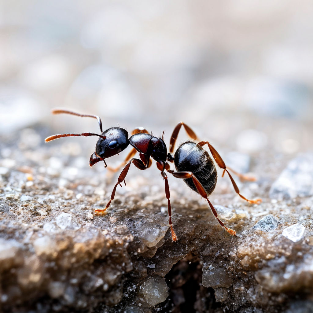 Close-up photography of a solitary ant marching on a texture... by ...