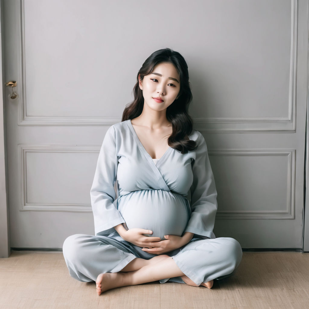 A pregnant korean girl sitting on the floor by De Llivie - Playground