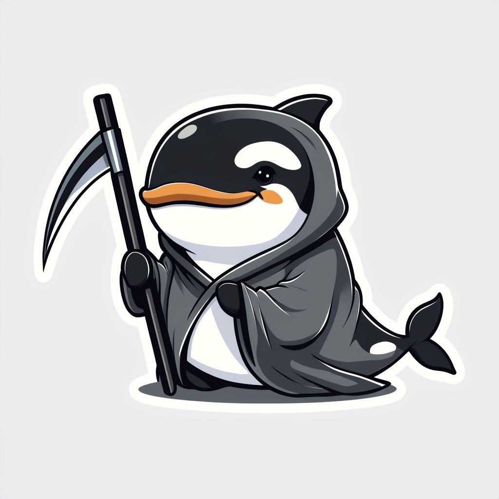 Playful Orca Grim Reaper Cartoon Illustration Sticker