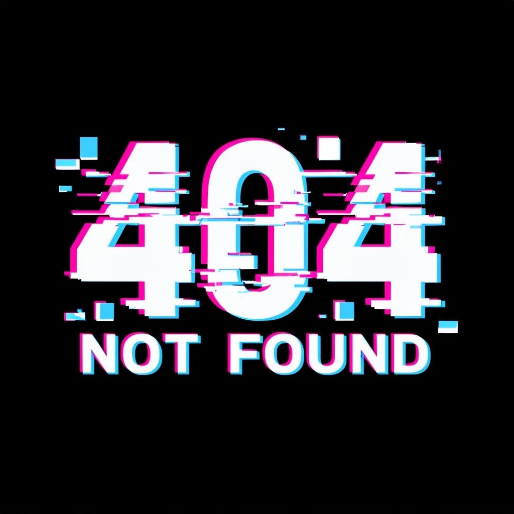 Glitch Art 404 Not Found Typography Design T-Shirt