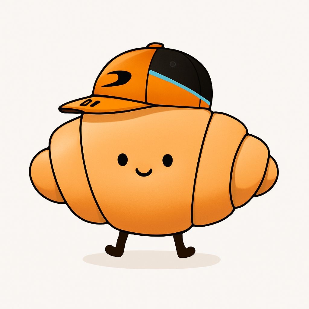 Cheerful Cartoon Croissant Character with Baseball Cap Sticker