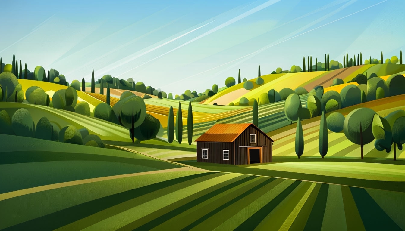 Serene Minimalist Rural Landscape Illustration for Virtual Backgrounds