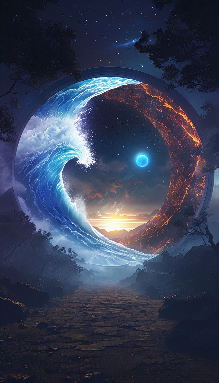 Surreal Portal Landscape with Cosmic Elements Art