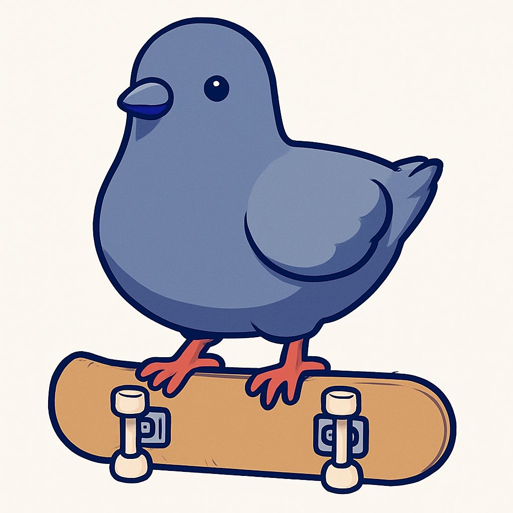 Cute Cartoon Pigeon on Skateboard Illustration Sticker