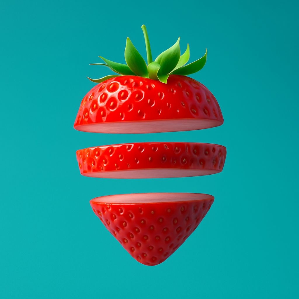 Vibrant 3D Strawberry Illustration on Teal Background Art