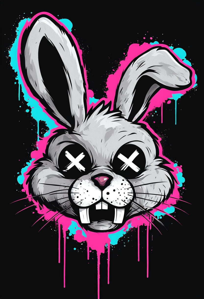 Surreal Cartoon Rabbit Graffiti Art Illustration Poster