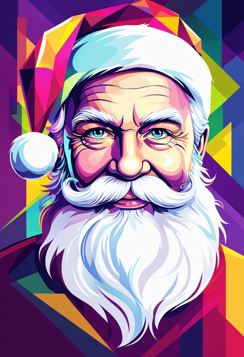 Vibrant Santa Claus Close-Up Portrait Illustration Art