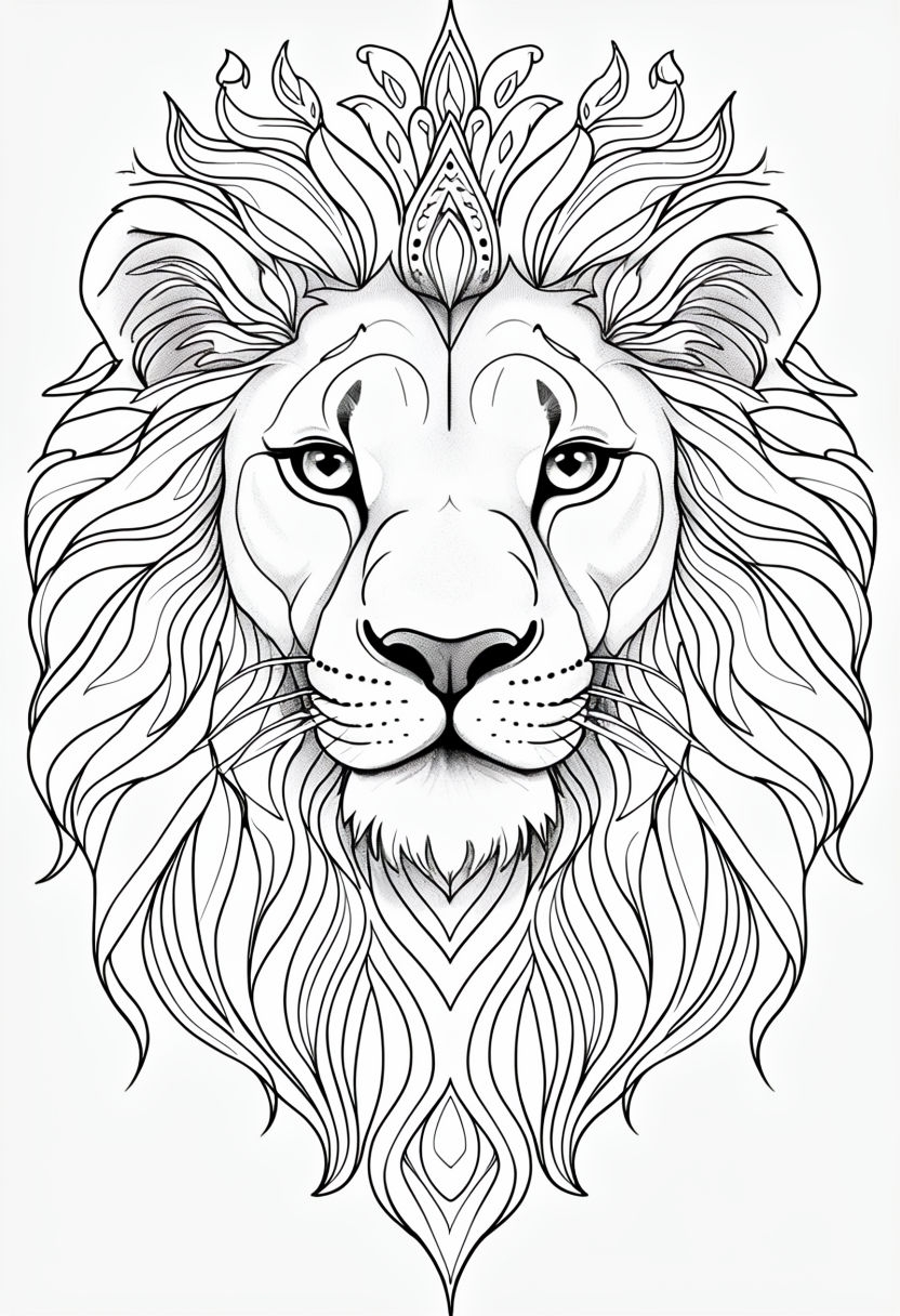 Regal Lion's Head Intricate Coloring Book Page Design