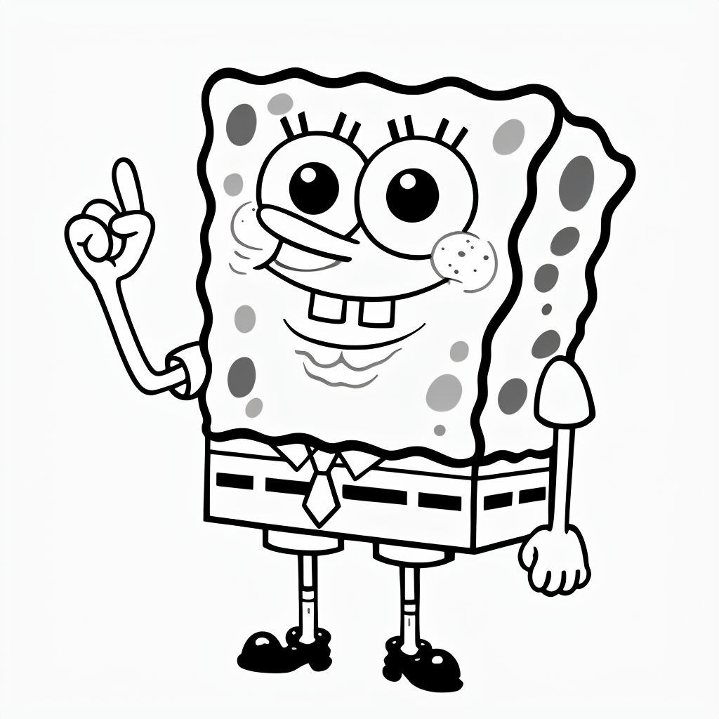 Cheerful Black and White SpongeBob Cartoon Line Art Sticker