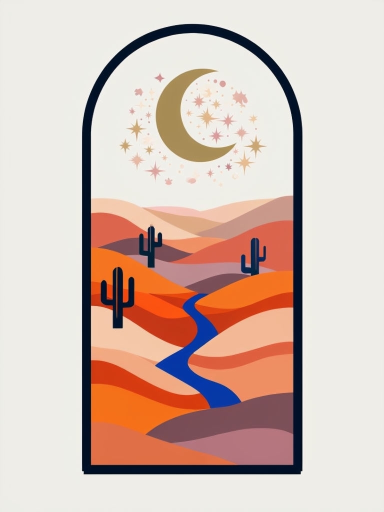 Tranquil Abstract Desert Landscape with Moon T-Shirt