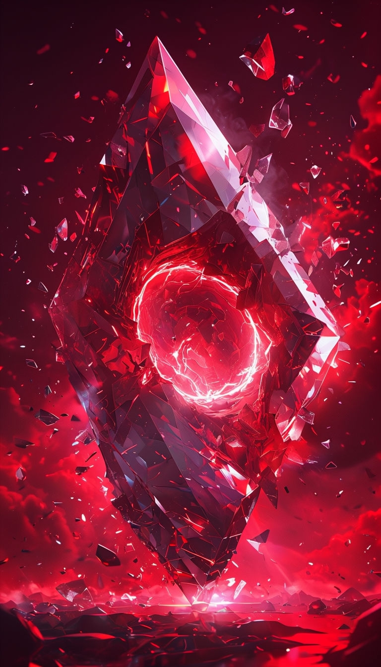 Intense Fragmented Crystal Structure in Cosmic Red Energy Mobile Wallpaper