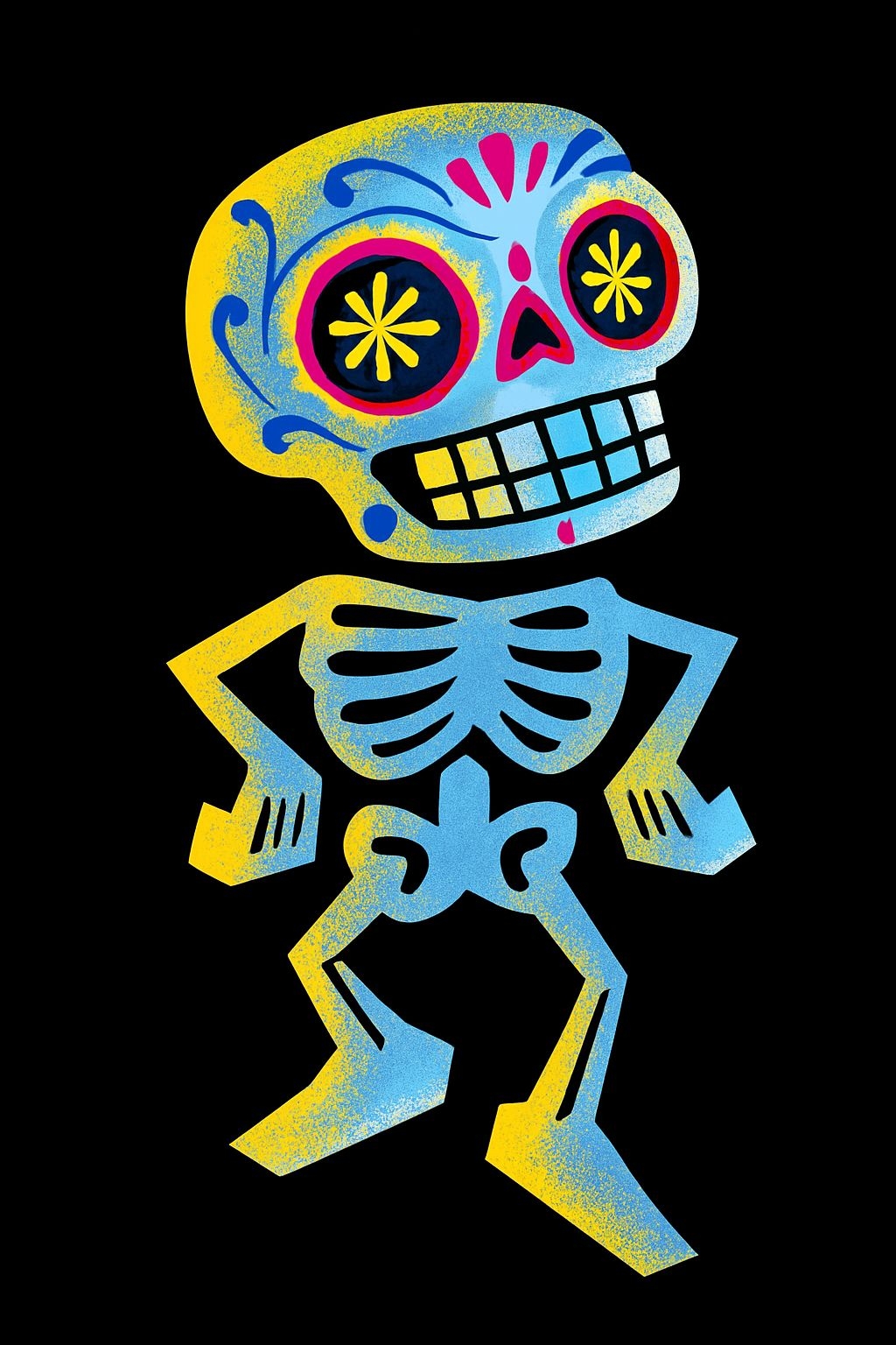 Vibrant Day of the Dead Skeleton Illustration in Cartoon Style Art